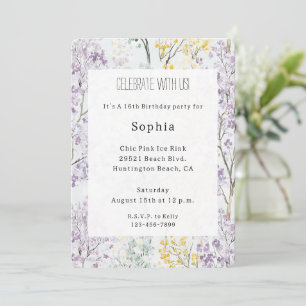 Convites Roxo Lavanda Verde Amarelo Floral Aniversário