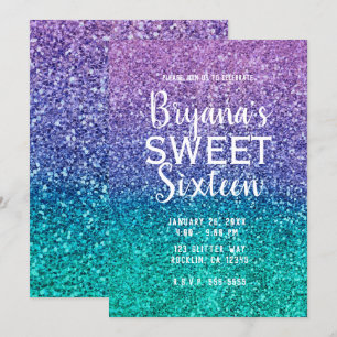 Convites Roxo Lavanda & Verde Aqua Turquesa Brilhante Doce 