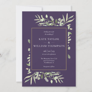 Convites Roxo Lavanda Verde Elegante Casamento Dourado