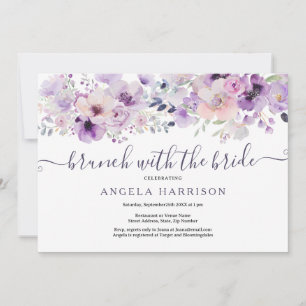 Convites Roxo Lilac Brunch com Chá Bride Floral