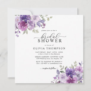 Convites Roxo Lilac Dusty Mauve Floral Chá de panela Invi