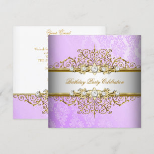Convites Roxo Lilás Branco Dourado Festa Elegante