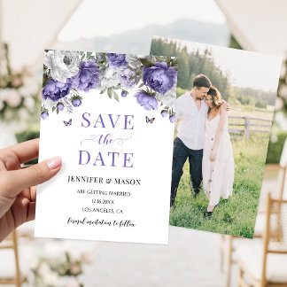Convites Roxo Lilás Lavanda Floral Save The Date Foto
