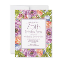 Roxo Lilás Rosa Floral 75º Aniversário Mulheres