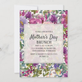 Convites Roxo Lilás Rosa Floral Dia das Mães Aquarela