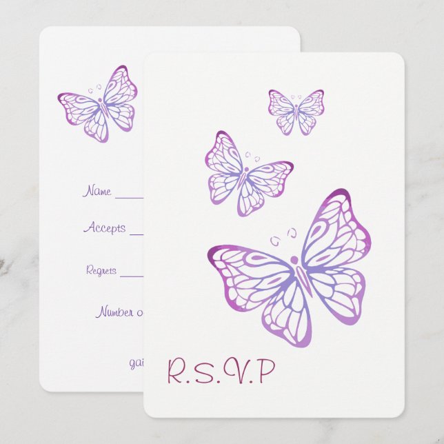 Convites Roxo Malva Rosa Jardim Butterfly Classe RSVP (Frente/Verso)
