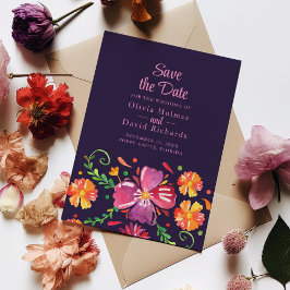 Convites Roxo Mexicano Vibrante Floral Festa Salve a Data