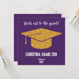 Convites Roxo Moderno e Boné de formatura Dourado