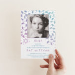 Convites Roxo Moderno   Fotografia Teal - Chamadas Mitzvah<br><div class="desc">Bonito árvore da vida,  convites Bat Mitzvah que podem ser personalizados online com sua própria foto e texto. Apresentando folhas de cor-de-água suave e Star of David em roxo e chalé modernos. Convites únicos para um elegante partido Bat Mitzvah.</div>