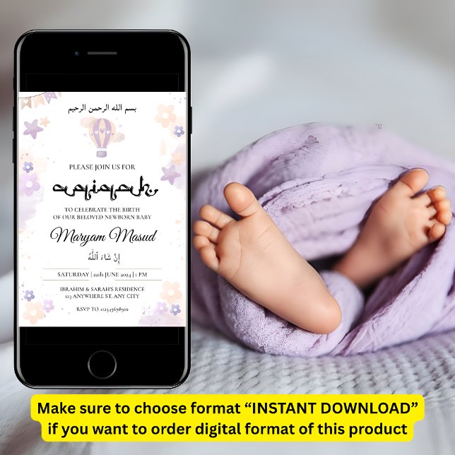Convites Roxo Neném Menina Aqiqah Aqeqa Muçulmana (Criador carregado)