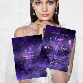 Convites Roxo Noite Romântica do Céu Azul Roxo com RSVP
