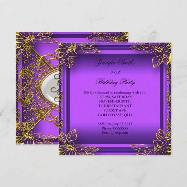 Convites Roxo Para Todas as Ocasiões Elite Elegante Festa D (Frente/Verso)