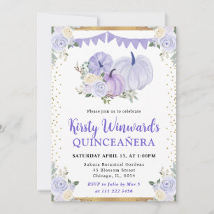 Convites Roxo Pastel Floral Abóbora Outono Quinze Anos