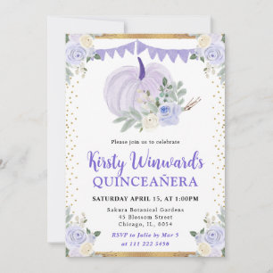 Convites Roxo Pastel Floral Abóbora Outono Quinze Anos
