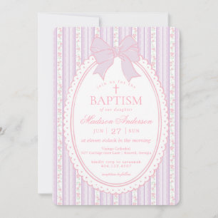 Convites Roxo Pastel Vintage Floral Delicado Batismo