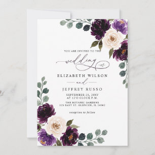 Convites Roxo Plum Ivory Berinjela Floral Casamento