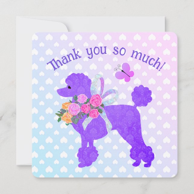 Convites Roxo Poodle Girls Personalizadas Obrigado (Frente)