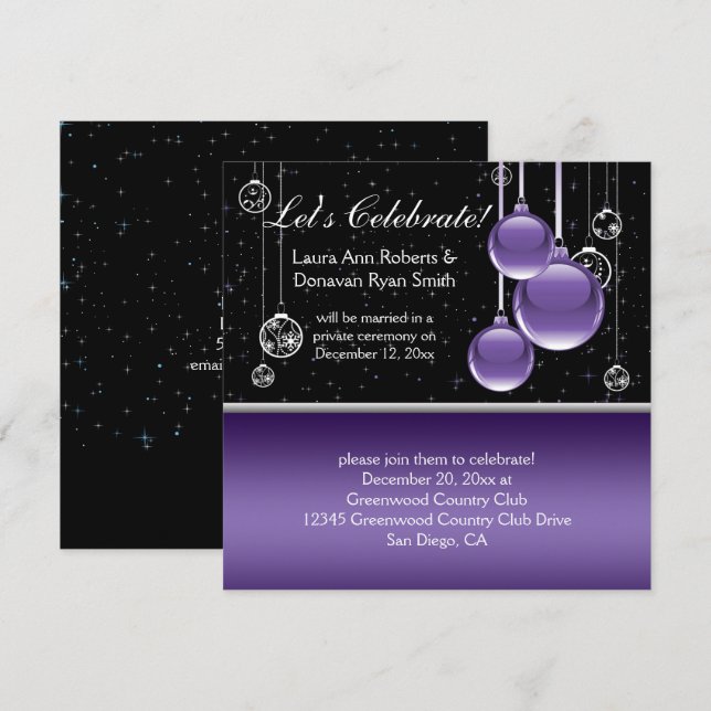 Convites Roxo Prata Preto Natal Pós Casamento (Frente/Verso)