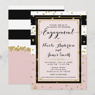 Convites Roxo Preto Branco Dourado Glam Festa de Noivado
