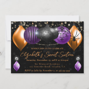 Convites Roxo, Preto, Laranja Bolas de Natal de Halloween S