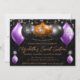 Convites Roxo, Preto, Laranja Bolas de Natal de Halloween S
