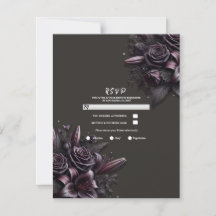 Roxo Preto Lírio Rosa Floral Casamento RSVP