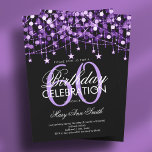 Convites Roxo Qualquer Lâmpada E Estrelas De Cordas De Aniv<br><div class="desc">Festa de aniversário de convite Elegante "Qualquer Idade" modelo das Luzes e Estrelas de Cordas Roxas. Apresentando estrelas roxas,  luzes de cordas e faíscas. Excelente para 30,  40º,  50º,  60º,  70,  80,  90 e 100º aniversário e muito mais!</div>