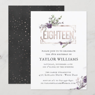 Convites Roxo Real   Aniversário do Quadro de Folha de Orna