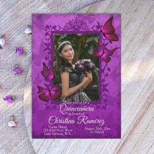 Convites Roxo Real, Borboleta Quinceanera Violeta