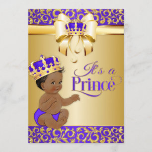 Convites Roxo Real & Dourado Coroa de Príncipe Afro-America
