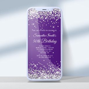 Convites Roxo Real e Prata Brilhante 50º Aniversário