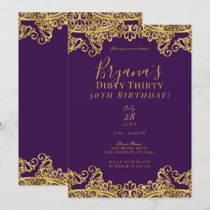 Convites Roxo Real e Renda Dourada Aniversário de 30 anos s