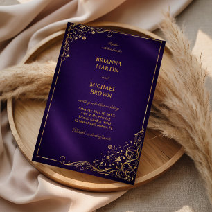 Convites Roxo Real Floral Dourado