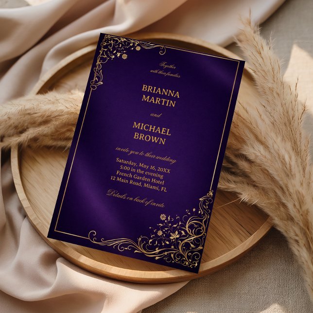 Convites Roxo Real Floral Dourado (Criador carregado)