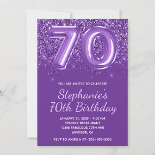 Convites Roxo Real Glamouroso Aniversário Número 70