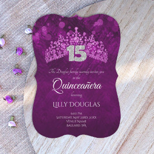 Convites Roxo Real, Quinze anos Violeta com Tiara Rosa