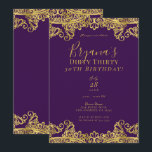 Convites Roxo Real & Renda Dourada Sujo 30 30º Aniversário<br><div class="desc">Personalize para qualquer evento</div>