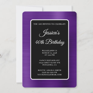 Convites Roxo Realce Preto e Branco 40º Aniversário