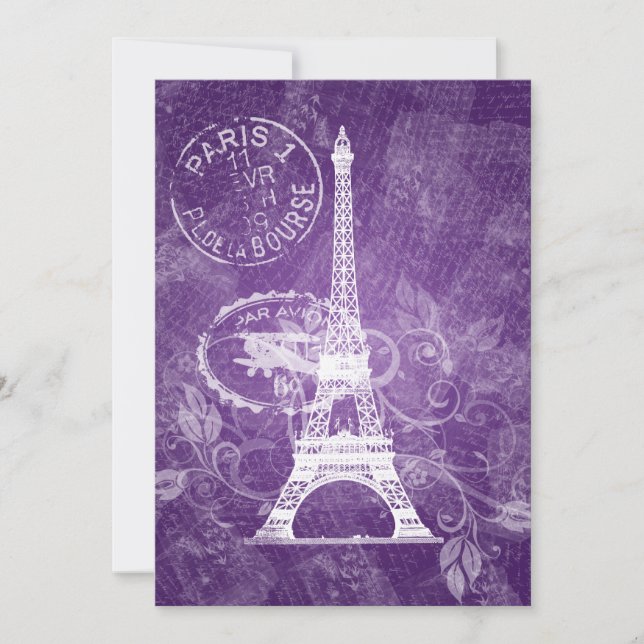 Convites Roxo romântico de Paris do chá de panela elegante (Frente)