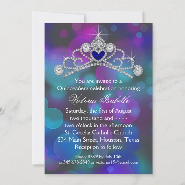 Convites Roxo Rosa Azul Turquesa Quinceanera (Frente)