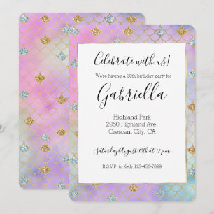 Convites Roxo Rosa Dourado Água Brilho Sereia Faísca