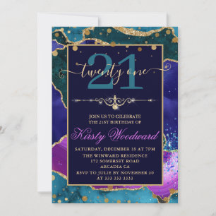 Convites Roxo, Rosa e Ágata Brilhante Dourado Teal de Anive