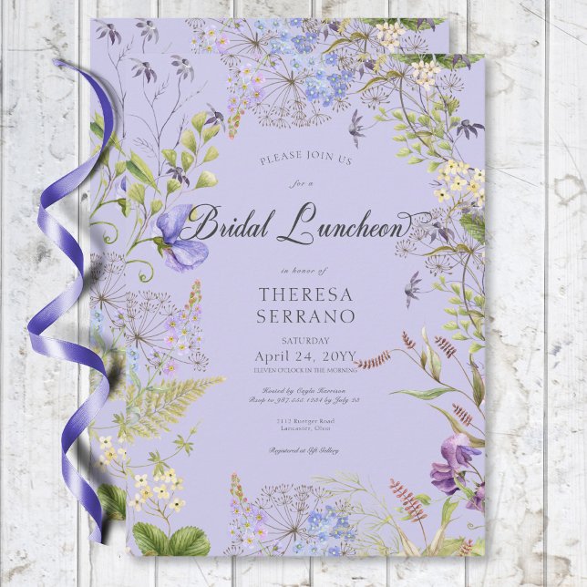 Convites Roxo Roxo Almoço de Brida de Flor Selvagem (Rustic Purple Sage Wildflower Bridal Lunch Invitation)