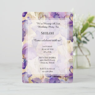 Convites Roxo Roxo Dourado Iris Floral Aniversário