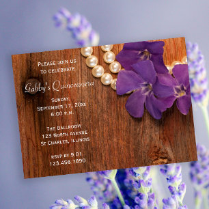Convites Roxo Roxo-Flor Pearls Quinceanera
