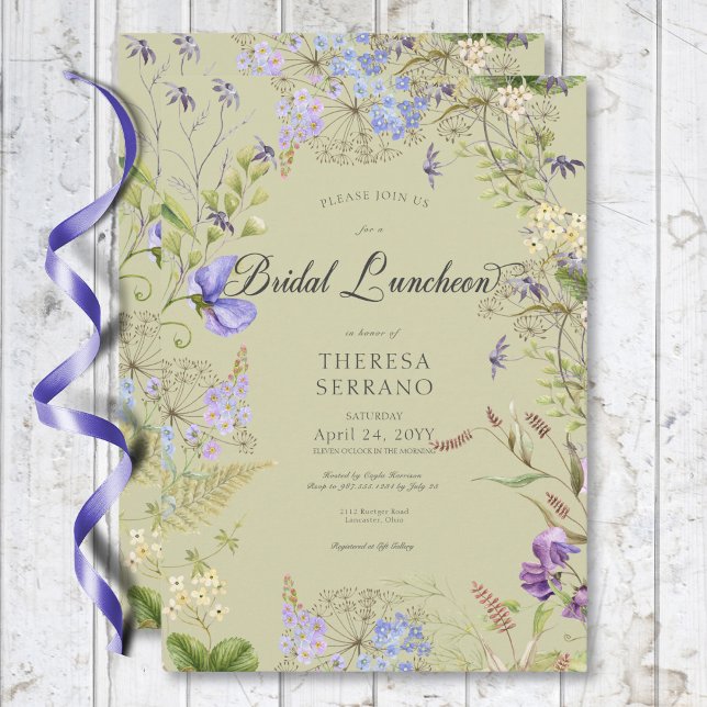 Convites Roxo Roxo Sábio Selvagem Sage Bridal Luncheque (Rustic Purple Sage Wildflower Sage Bridal Luncheon Invitation)