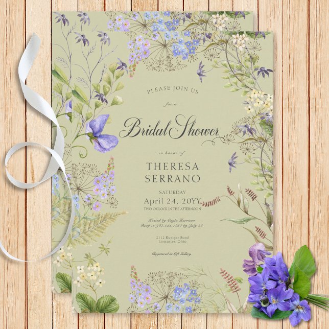 Convites Roxo Roxo Sage Chá de panela Selvagem (Rustic Purple Sage Wildflower Sage Bridal Shower Invitation)