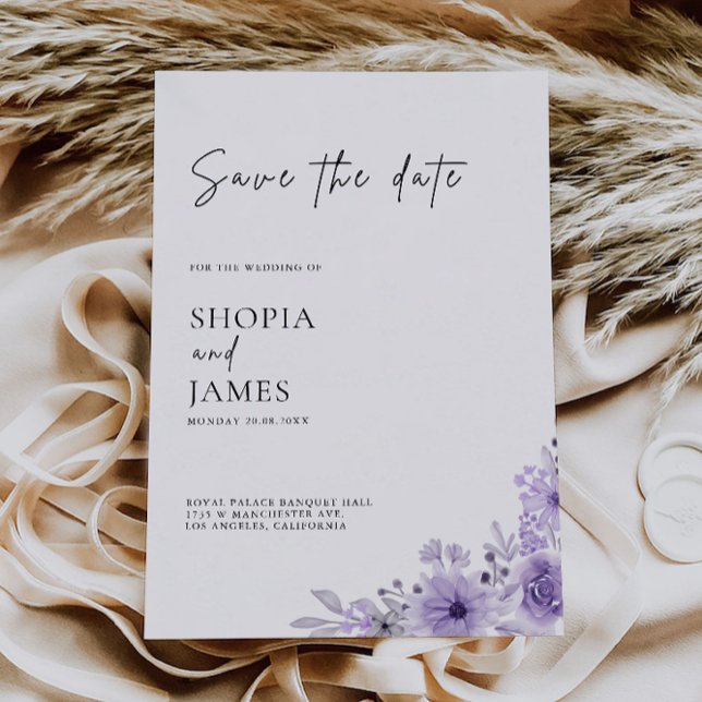 Convites Roxo Salve o Modelo de Data (Purple Save the Date Template)