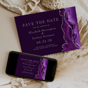 Convites Roxo Save the Date de Ágata Prata e Ameixa
