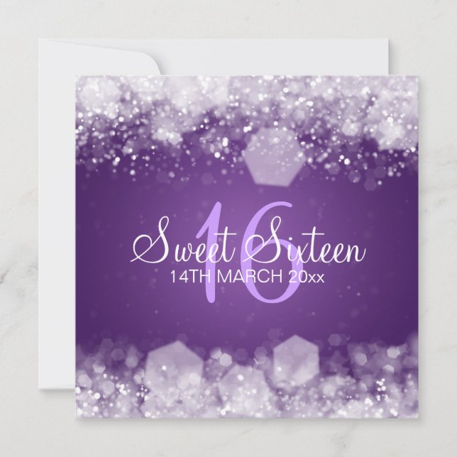 Convites Roxo Sparkling da noite do partido do doce (Frente)